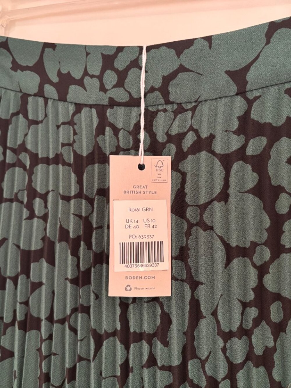 BODEN Green & Black Pleated Crepe Midi Skirt - Brand New - Size 10 - Picture 11 of 13